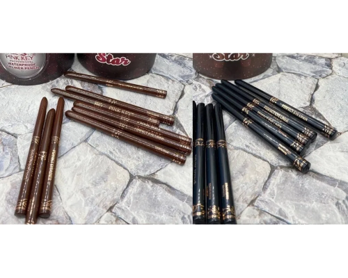 Набор из 5 черных и 5 коричневых автоматических карандашей для глаз Pink Key Super Star